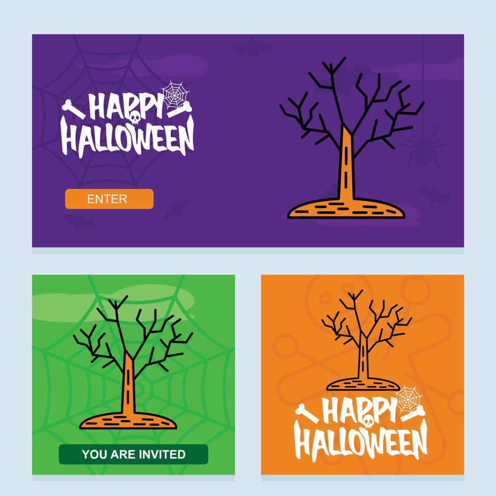 Lycklig halloween inbjudan design med träd vektor