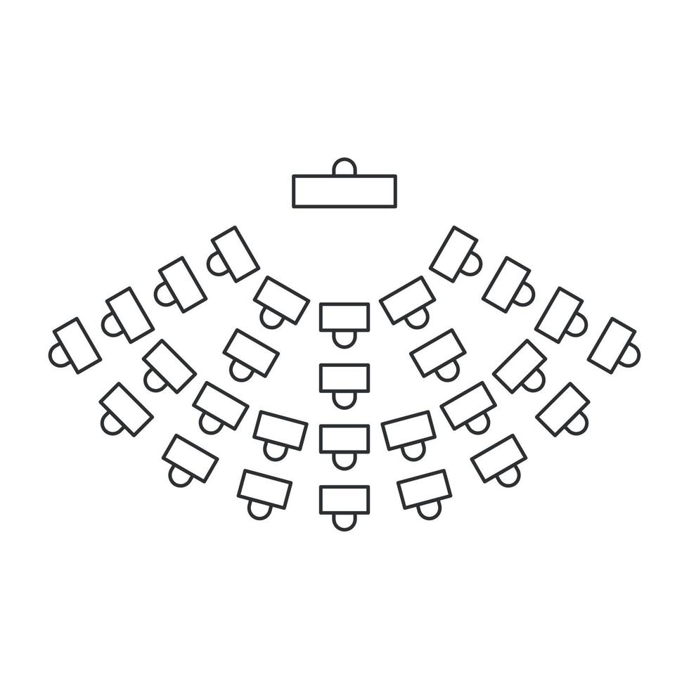 klassrum sittplatser schema. tabeller och stolar linje ikon. topp se möbel interiör planen. vektor illustration på vit bakgrund