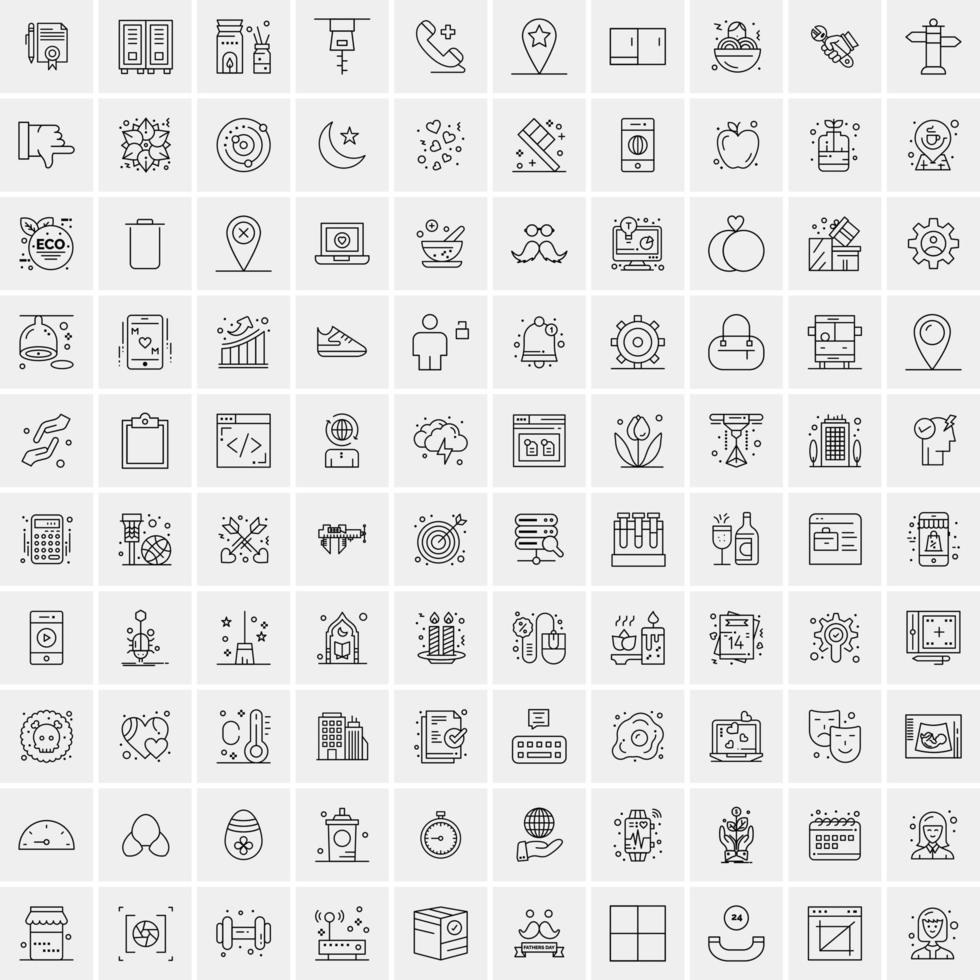 Packung mit 100 universellen Liniensymbolen für Handy und Web vektor