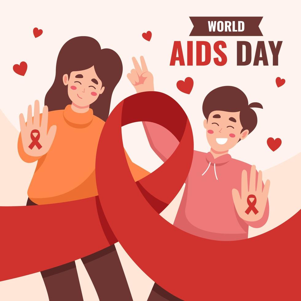 Welt-Aids-Tag mit Jugendlichen und roter Schleife vektor
