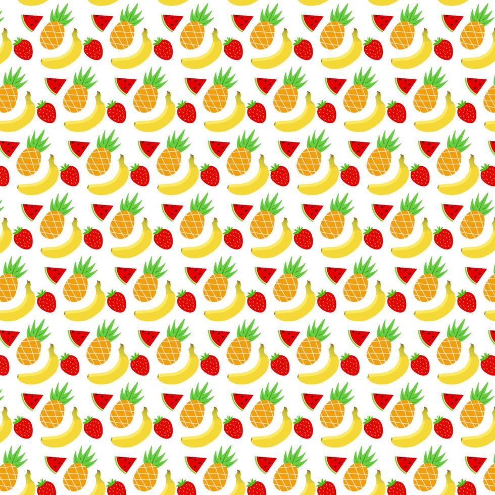 sommar mönster med ananas, bananer, jordgubbar och vattenmeloner. ljus sommar mönster. vektor mönster.
