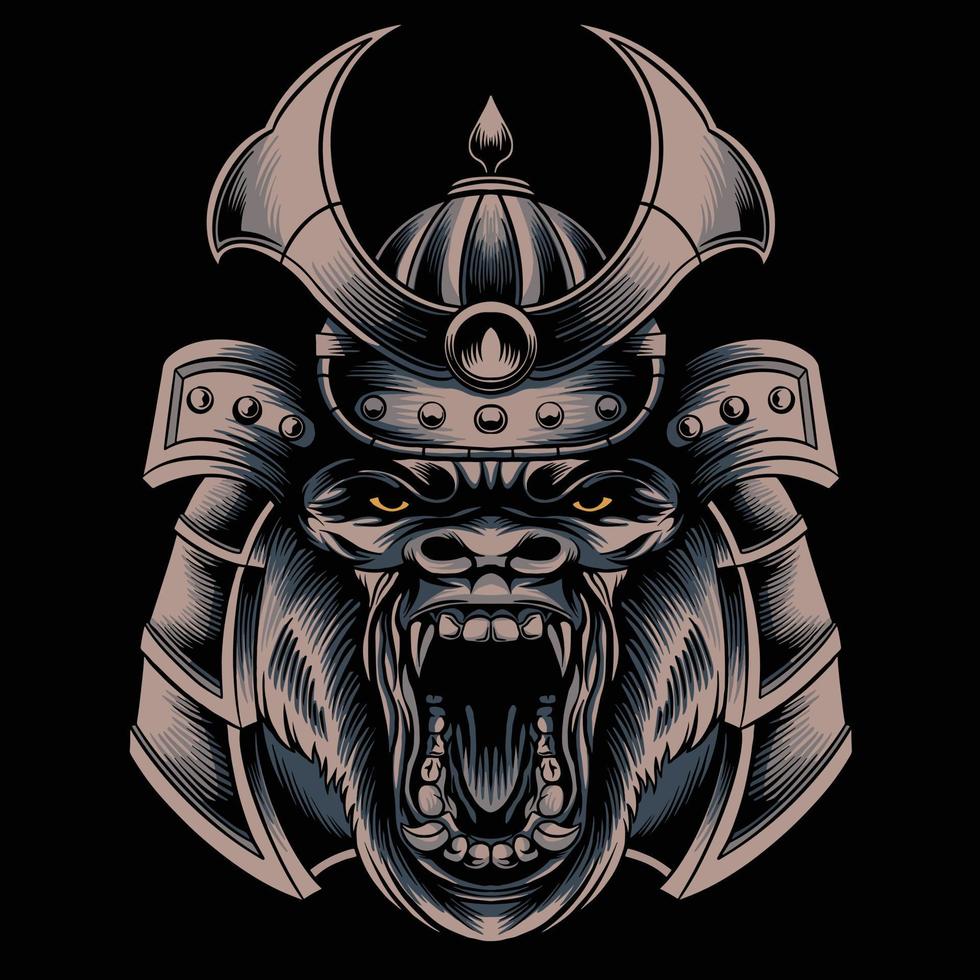 Samurai-Gorilla-Kopf-Vektor-Illustration vektor