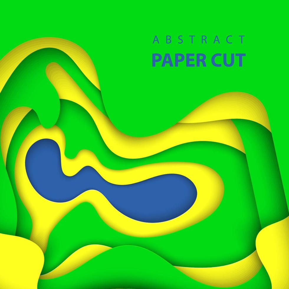 vektor bakgrund med brasiliansk flagga färger papper skära former. 3d abstrakt papper konst stil, design layout för företag presentationer, flygblad, affischer, grafik, dekoration, kort, broschyr omslag.