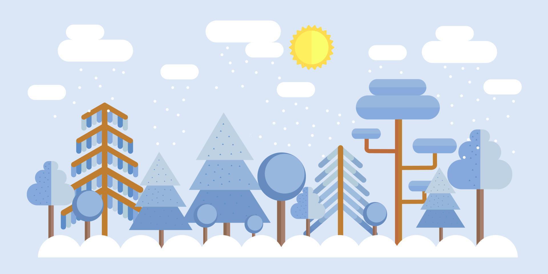 Bäume im Winterwald. Schneefall im Winterwald. Winterwald Hintergrund vektor