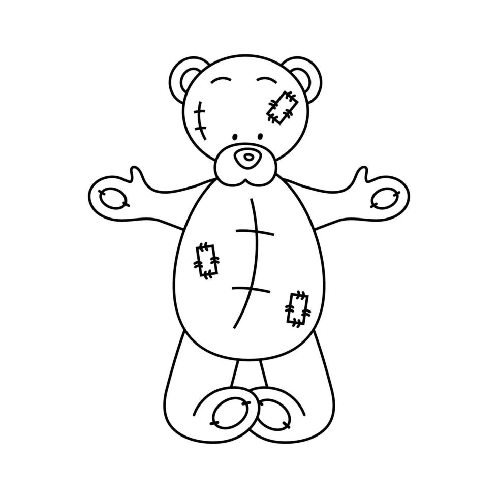 Umrisszeichnung eines süßen Teddybären mit Patches. vektor