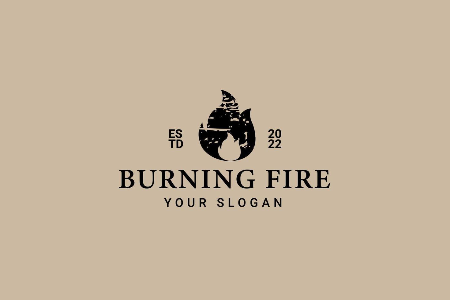 brennendes Feuer-Logo-Design-Vorlage, Vintage-Stil vektor