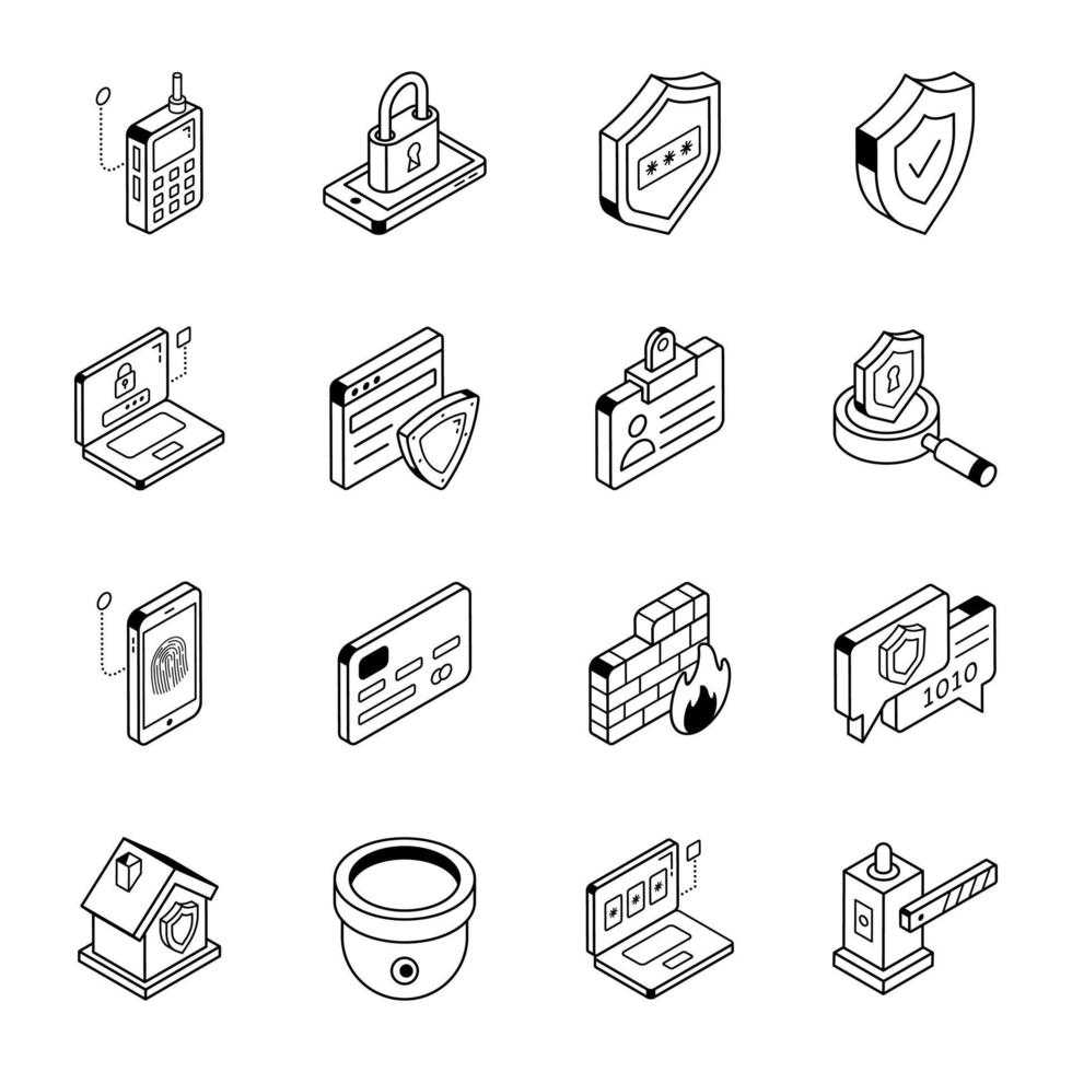 satz von isometrischen symbolen für sicherheitsumrisse vektor