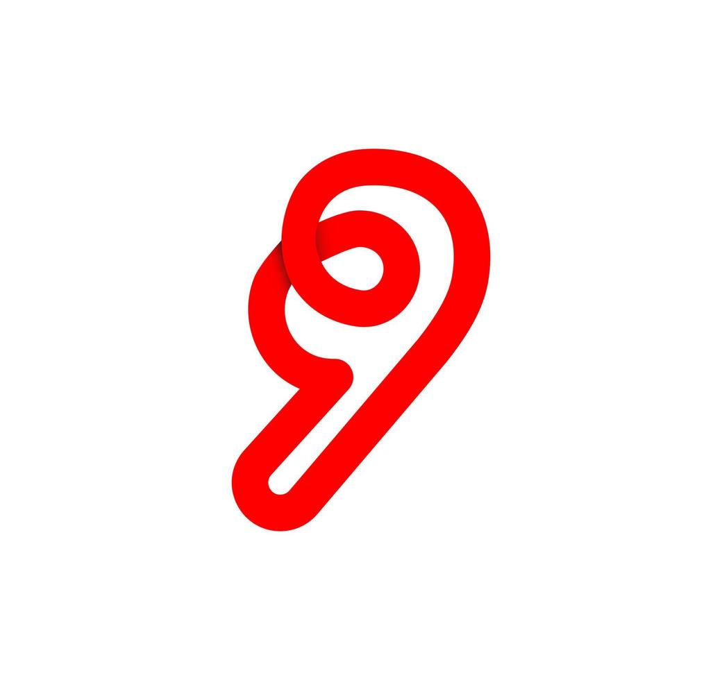 siffra nio oändlighet tecken. cyklisk 9 röd brev. modern naturlig ändlös slinga. trogen logotyp företags- design. vektor
