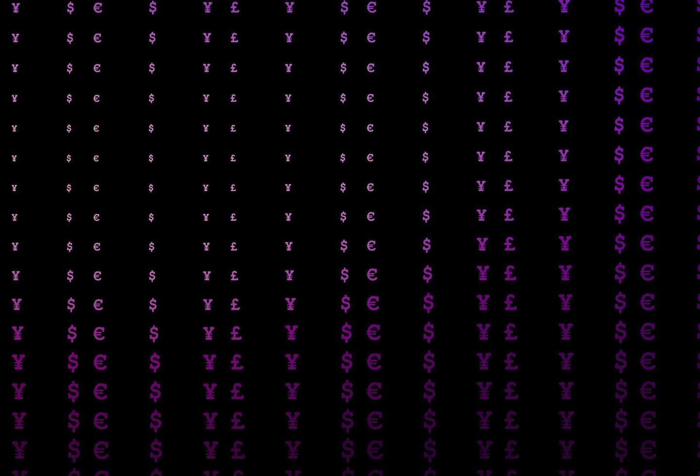 dunkelviolettes Vektormuster mit eur, usd, gbp, jpy. vektor