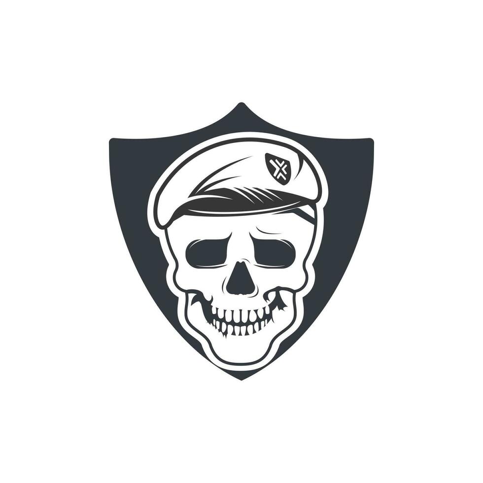 Schädel im Soldatenhelm-Vektor-Logo-Design. vektor