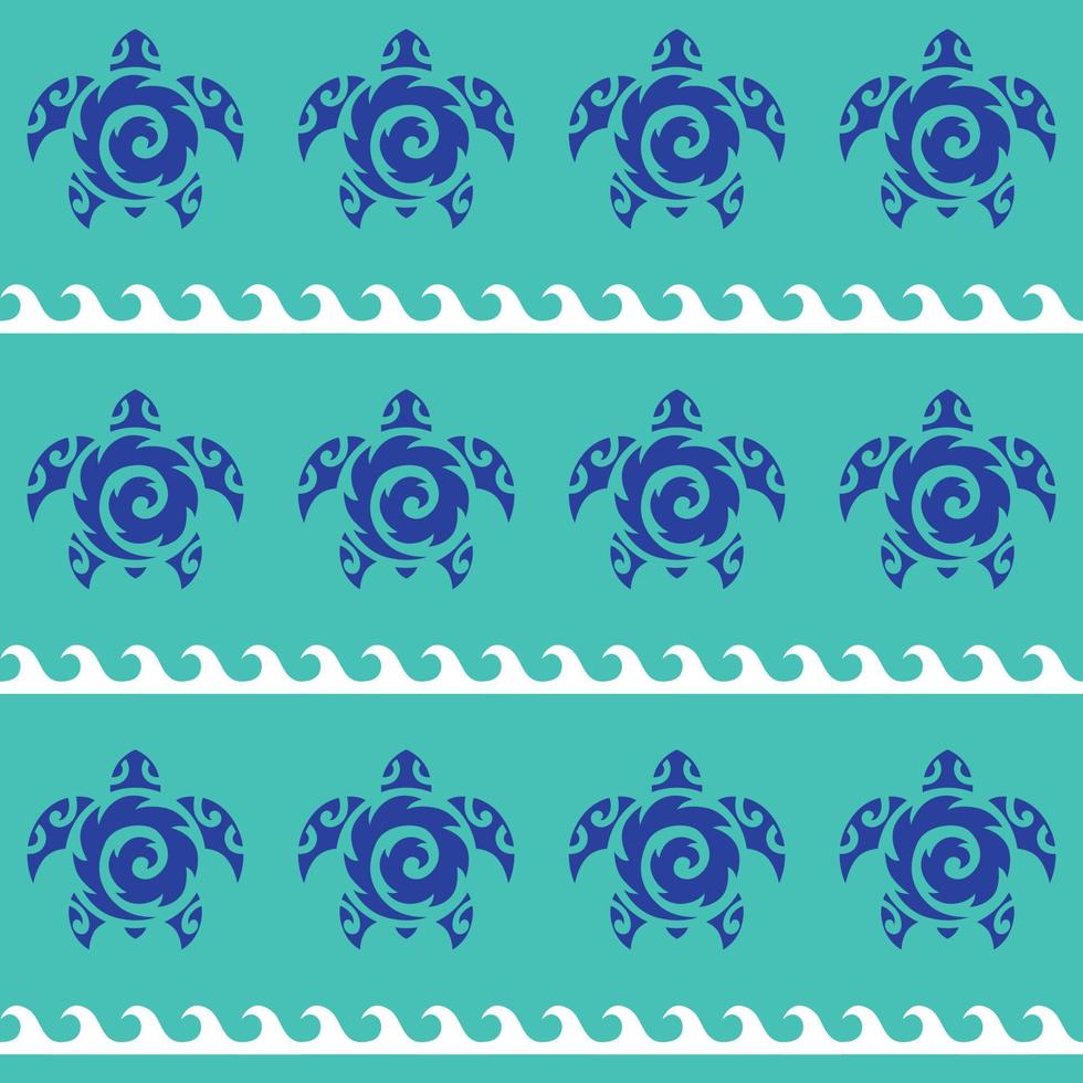nahtloses Muster mit Meeresschildkröten. Meereslebewesen. Maori-Muster. stilvoller Hintergrund. Blau und weiß. vektor