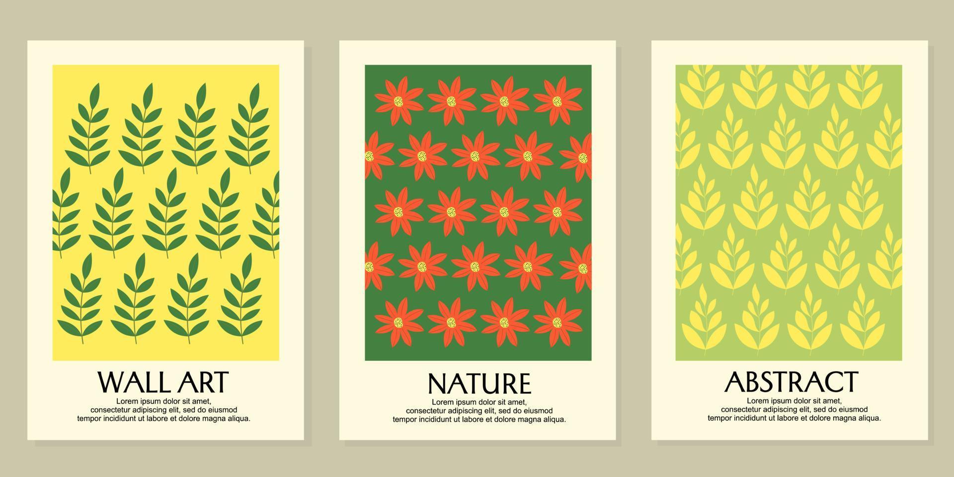 Reihe von Wandkunstdesigns mit botanischen Mustern. Design für Druck, Cover, Tapete, minimale und natürliche Wandkunst, Wanddekoration, Innendekoration vektor