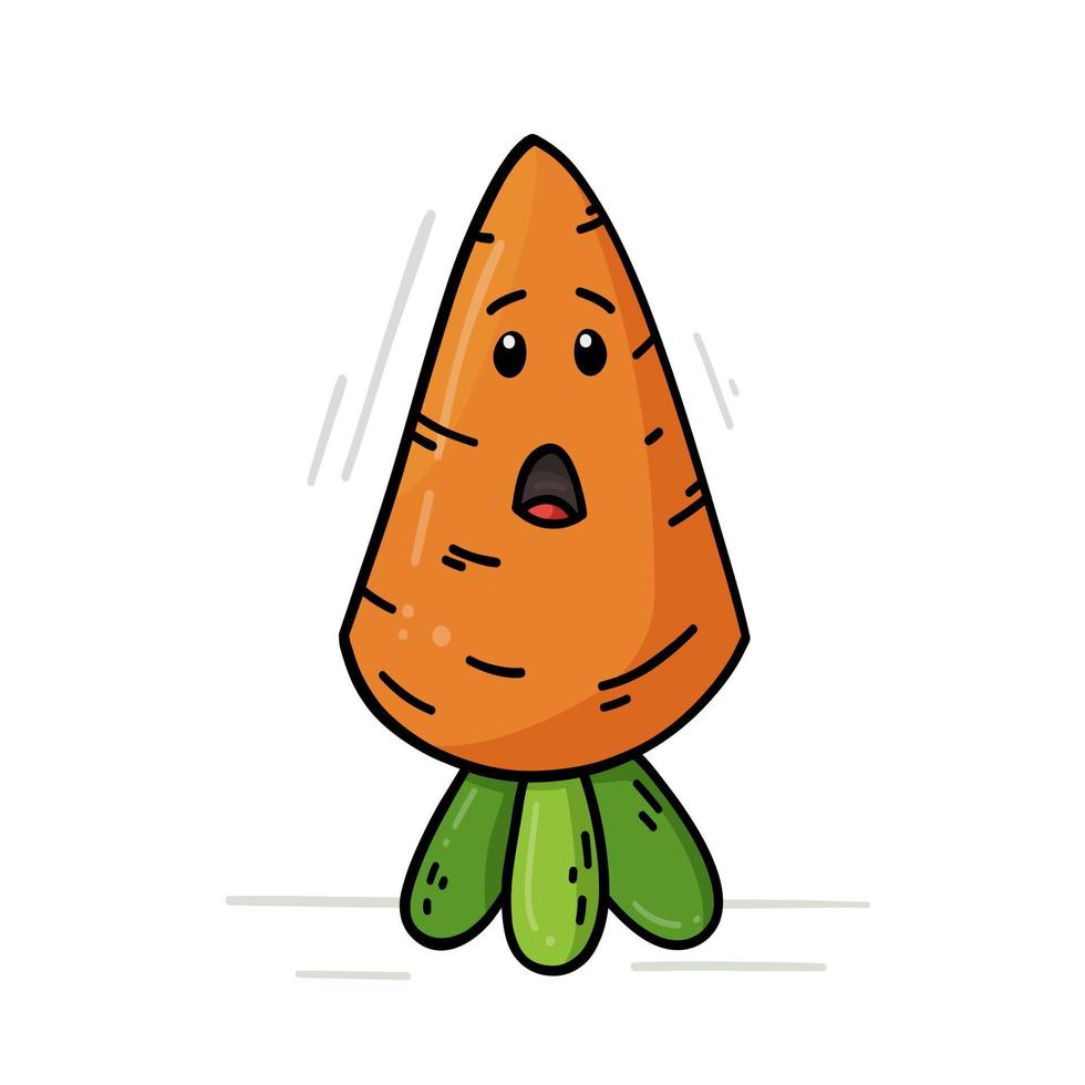 süße, verängstigte Karotte. helle emotionale Frucht. Vektor-Illustration einer Ingwer-Karotte. vektor