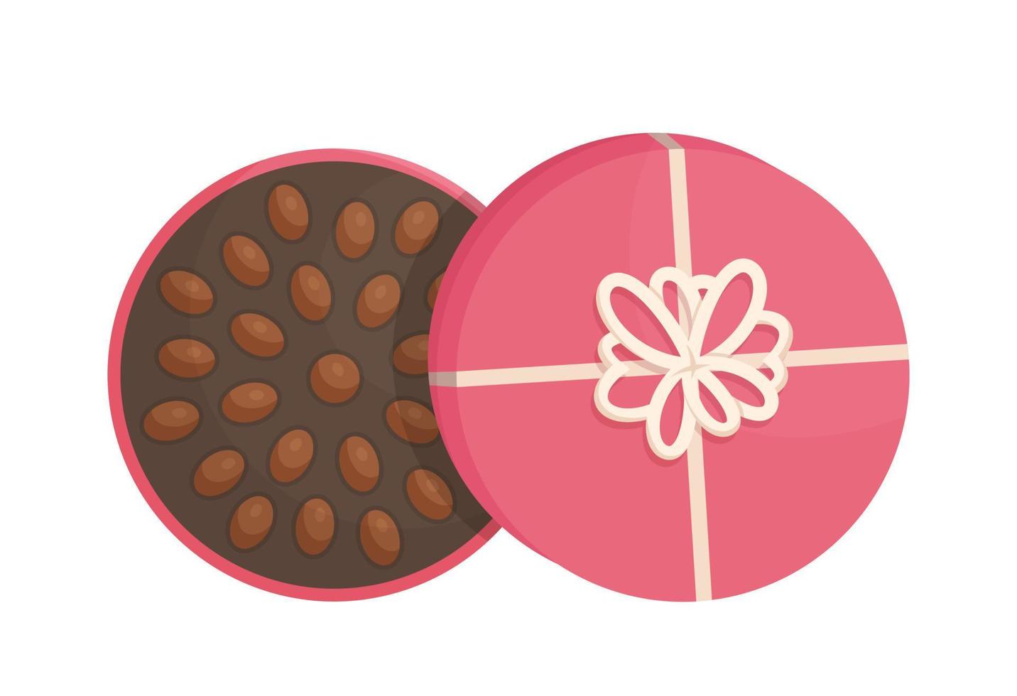 en rosa låda av choklad. vektor illustration av en trevlig gåva. grattis. runda låda.