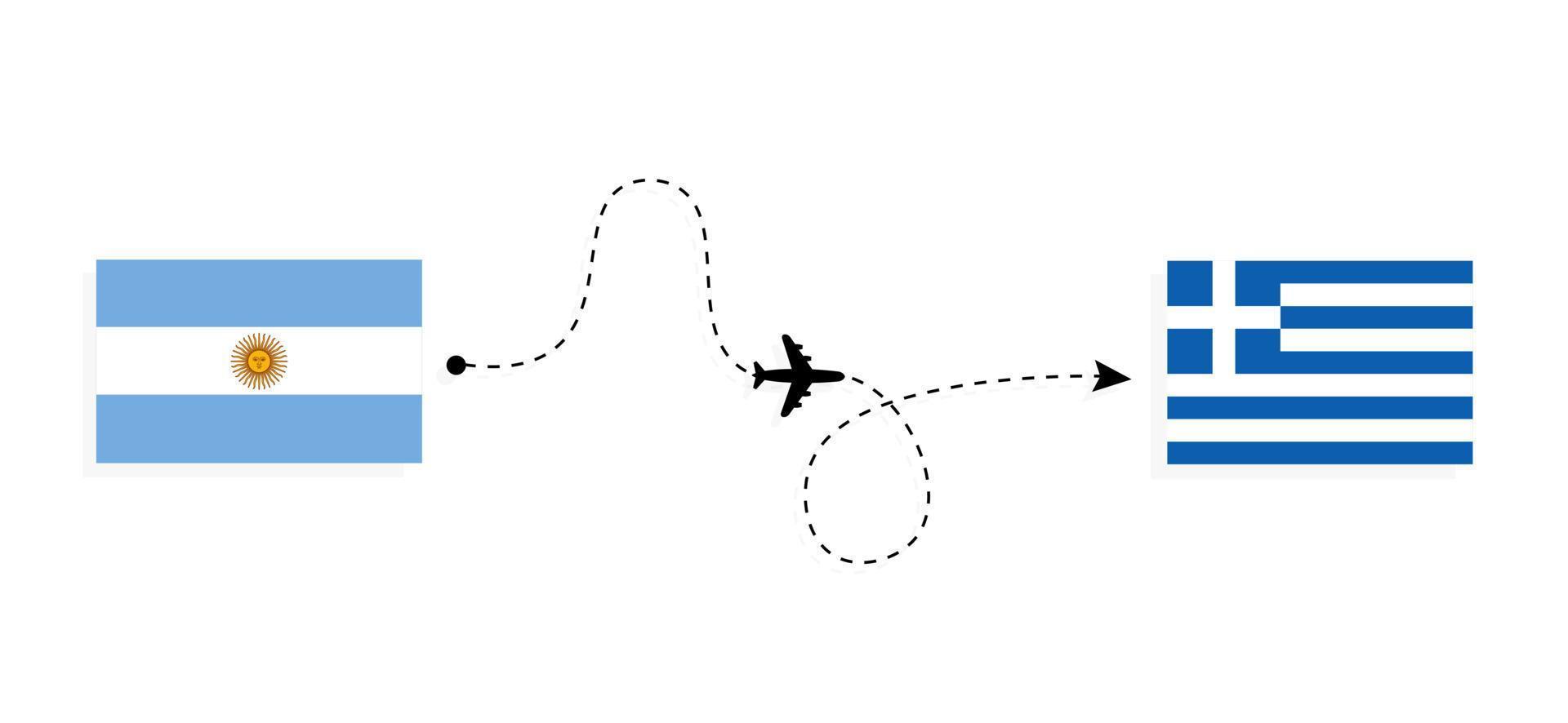 flyg och resa från argentina till grekland förbi passagerare flygplan resa begrepp vektor