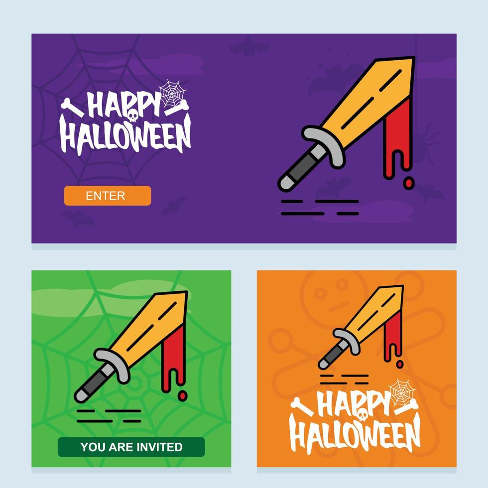 Lycklig halloween inbjudan design med kniv vektor