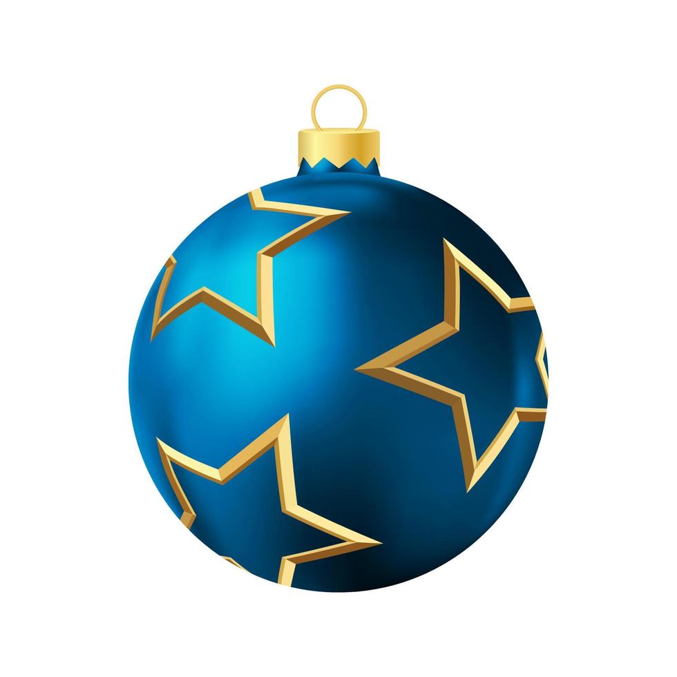 blaues weihnachtsbaumspielzeug mit goldenen sternen realistische farbillustration vektor