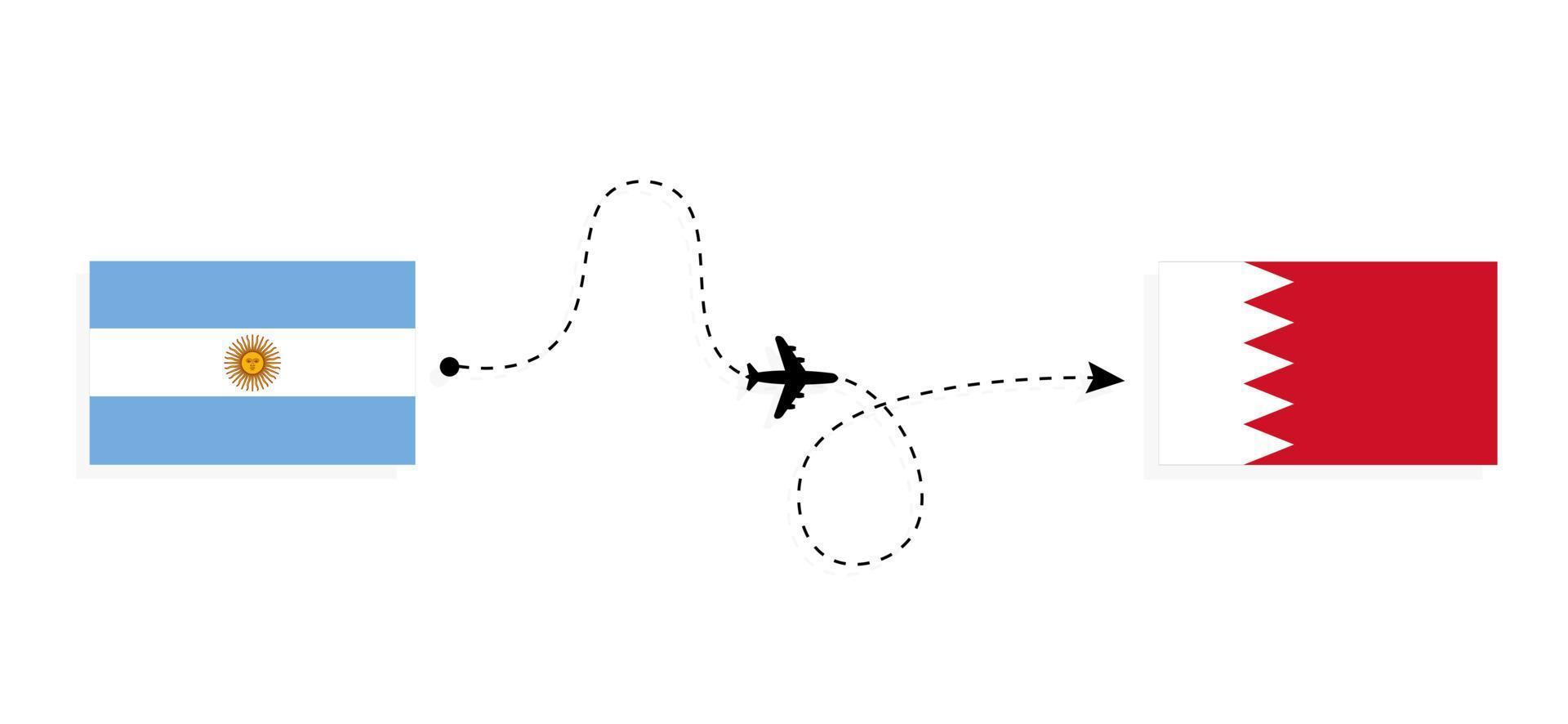 flug und reise von argentinien nach bahrain mit dem reisekonzept des passagierflugzeugs vektor