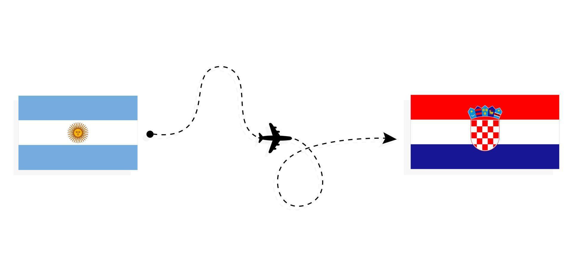 Flug und Reise von Argentinien nach Kroatien mit dem Reisekonzept für Passagierflugzeuge vektor