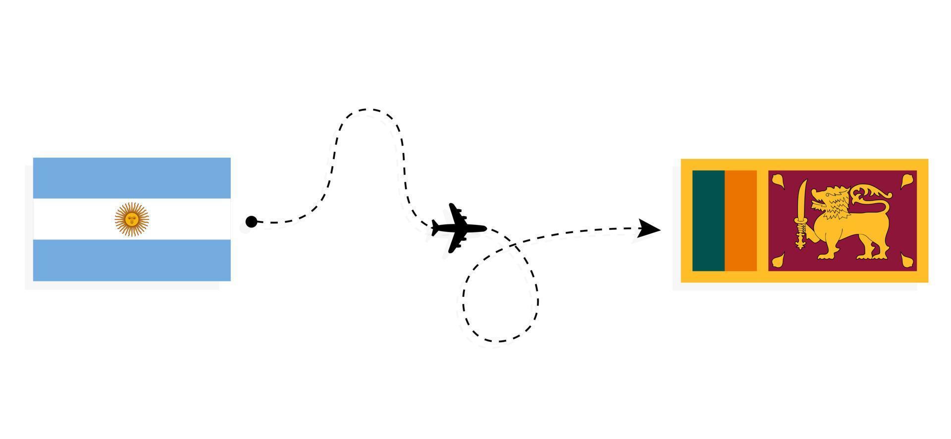 flyg och resor från argentina till sri lanka med passagerarflygplan vektor