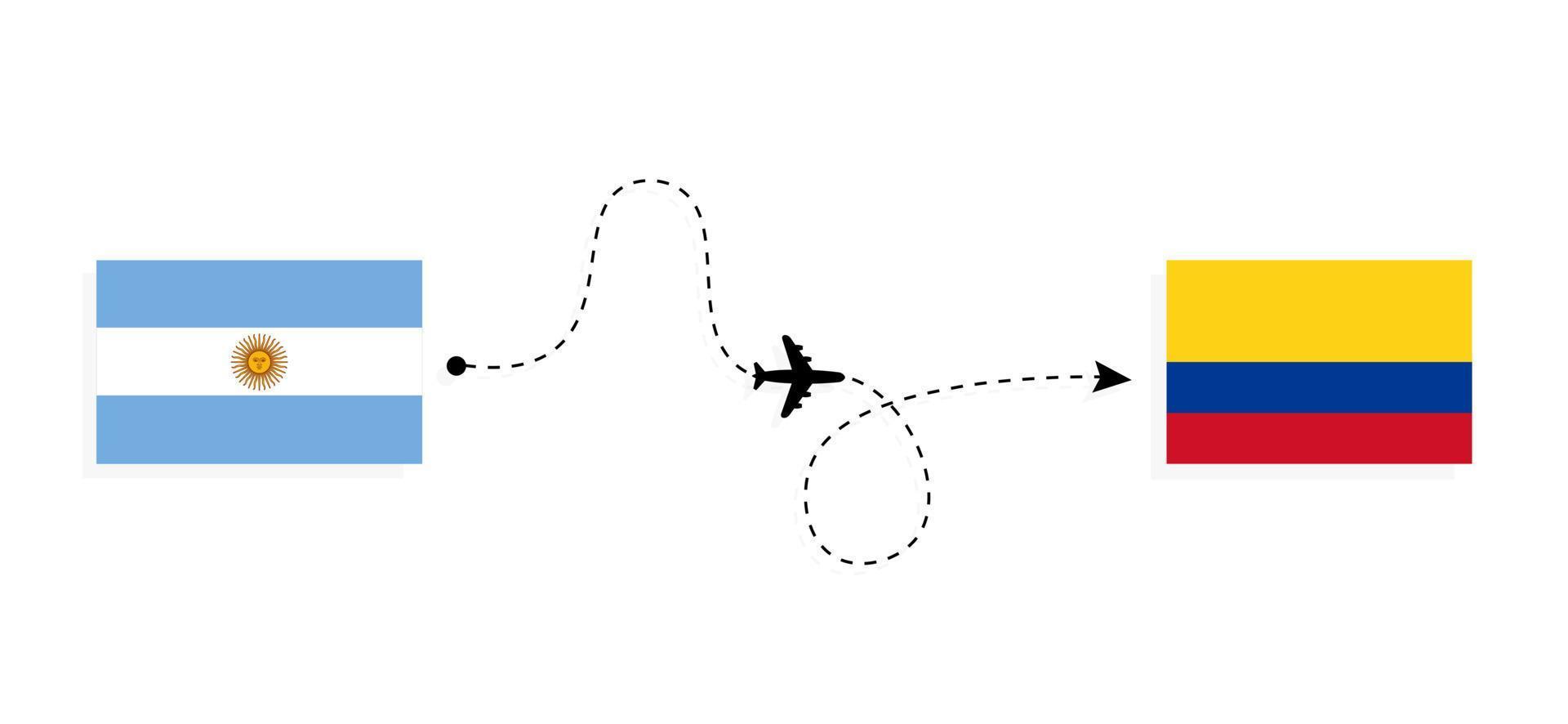 flyg och resor från argentina till colombia med resekoncept för passagerarflygplan vektor