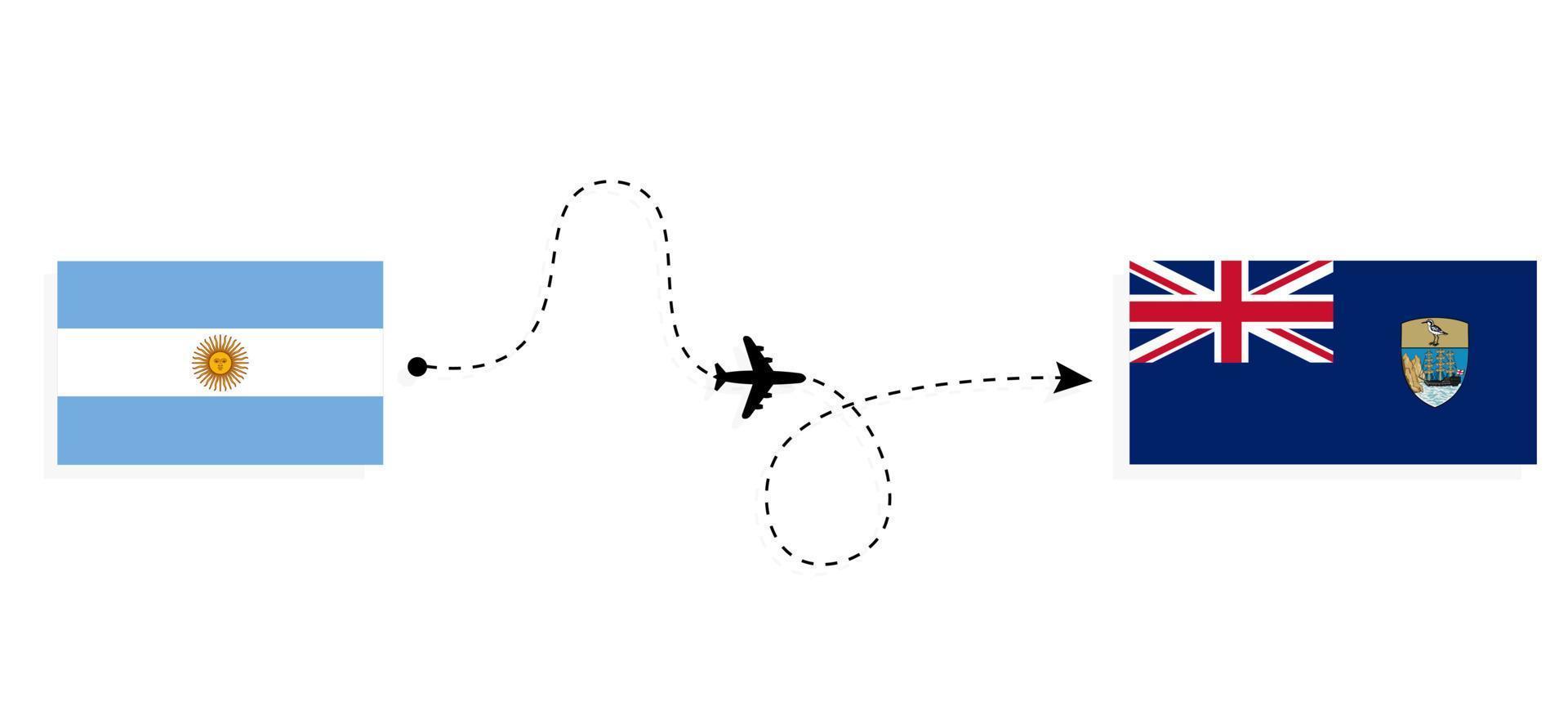 flug und reise von argentinien nach sankt helena mit dem reisekonzept des passagierflugzeugs vektor