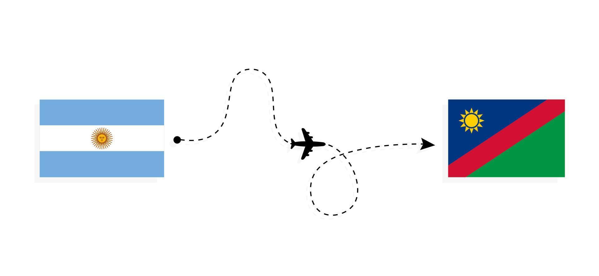 Flug und Reise von Argentinien nach Namibia mit dem Reisekonzept für Passagierflugzeuge vektor