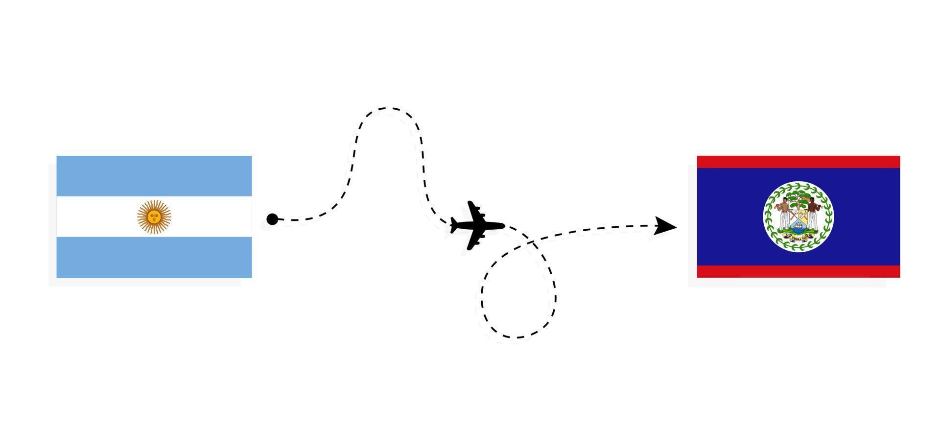 Flug und Reise von Argentinien nach Belize mit dem Reisekonzept für Passagierflugzeuge vektor