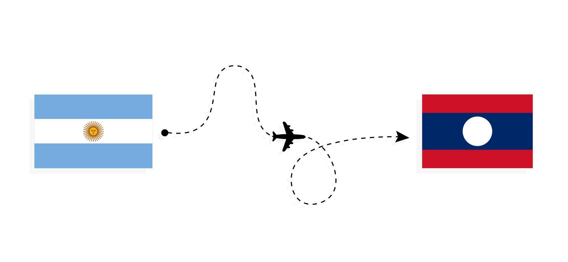 Flug und Reise von Argentinien nach Laos mit dem Reisekonzept für Passagierflugzeuge vektor