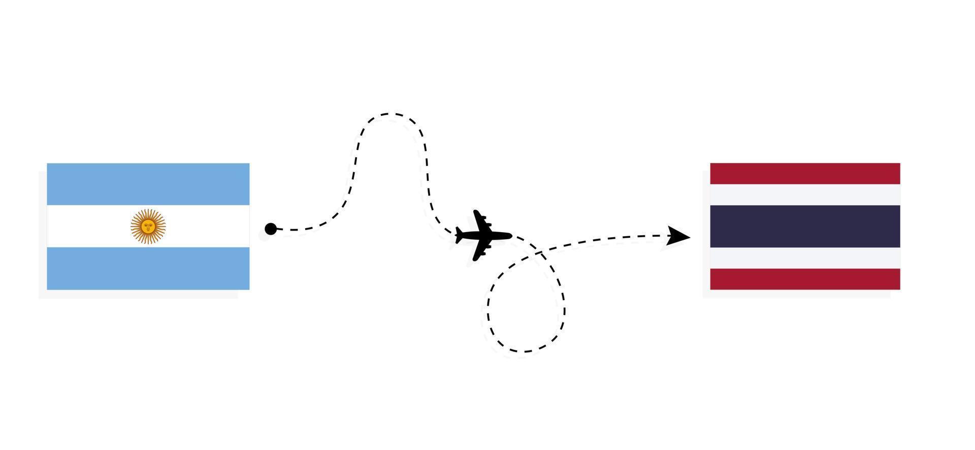 Flug und Reise von Argentinien nach Thailand mit dem Reisekonzept für Passagierflugzeuge vektor