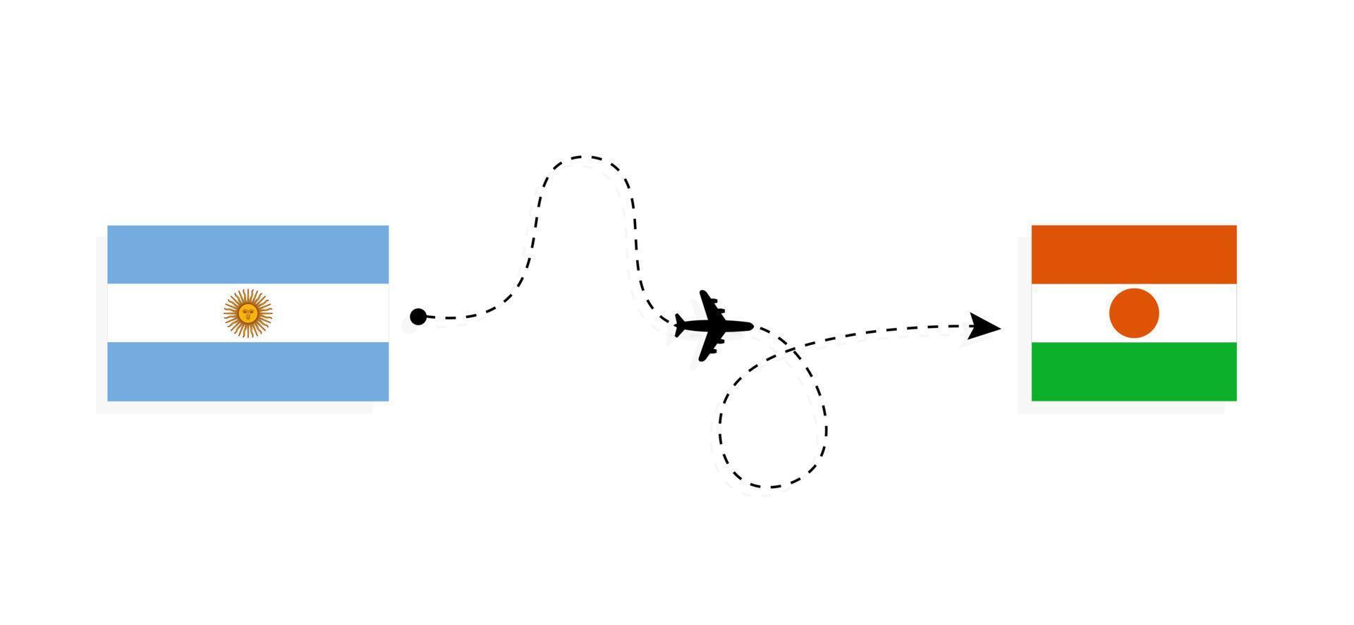 Flug und Reise von Argentinien nach Niger mit dem Reisekonzept für Passagierflugzeuge vektor