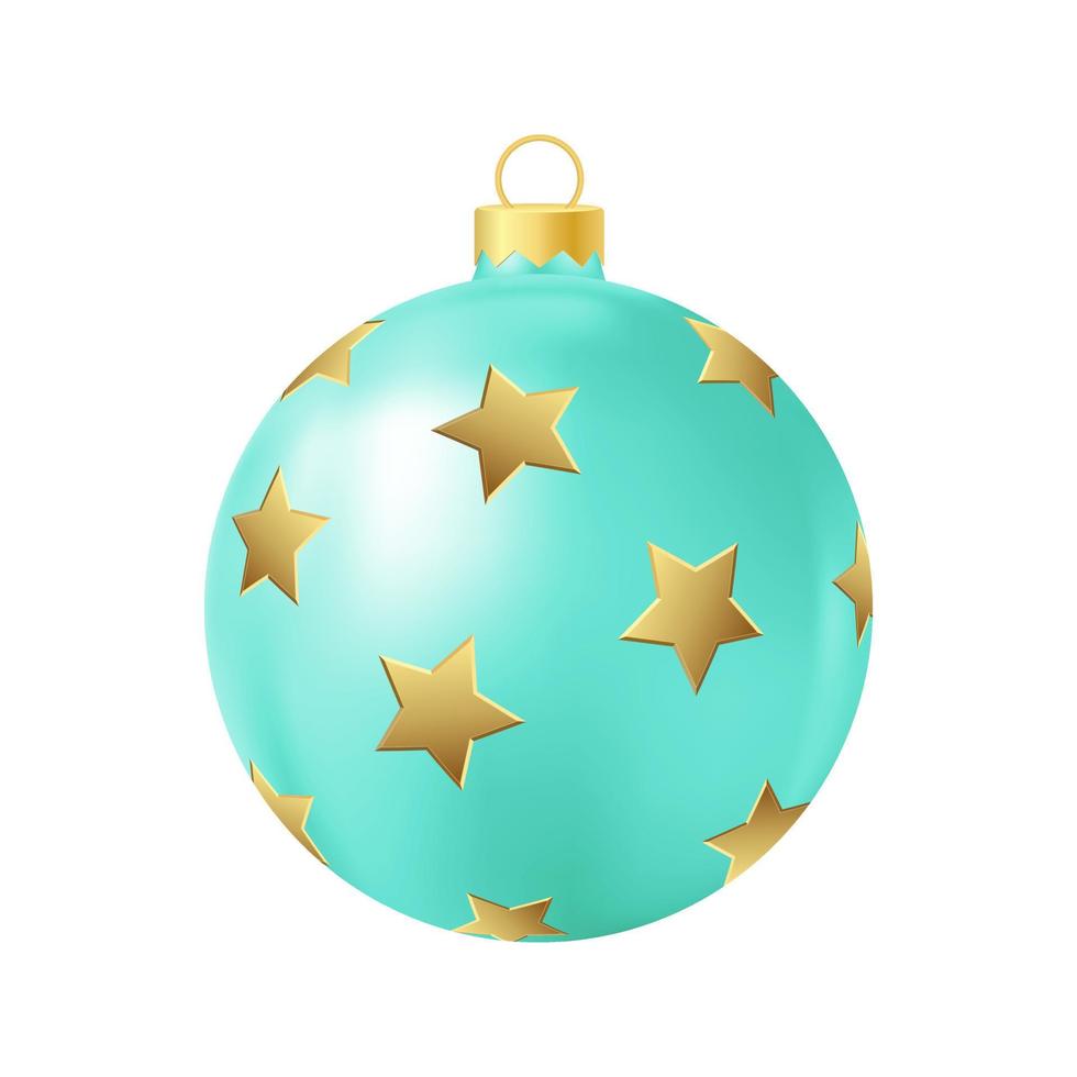 türkisfarbenes weihnachtsbaumspielzeug mit realistischer farbillustration der goldenen sterne vektor