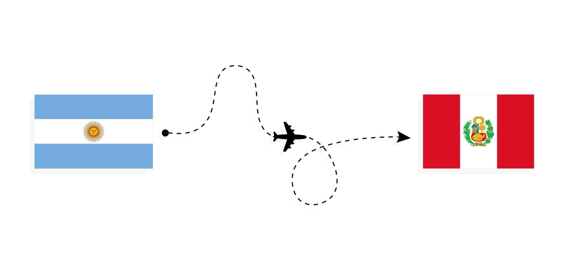 Flug und Reise von Argentinien nach Peru mit dem Reisekonzept für Passagierflugzeuge vektor