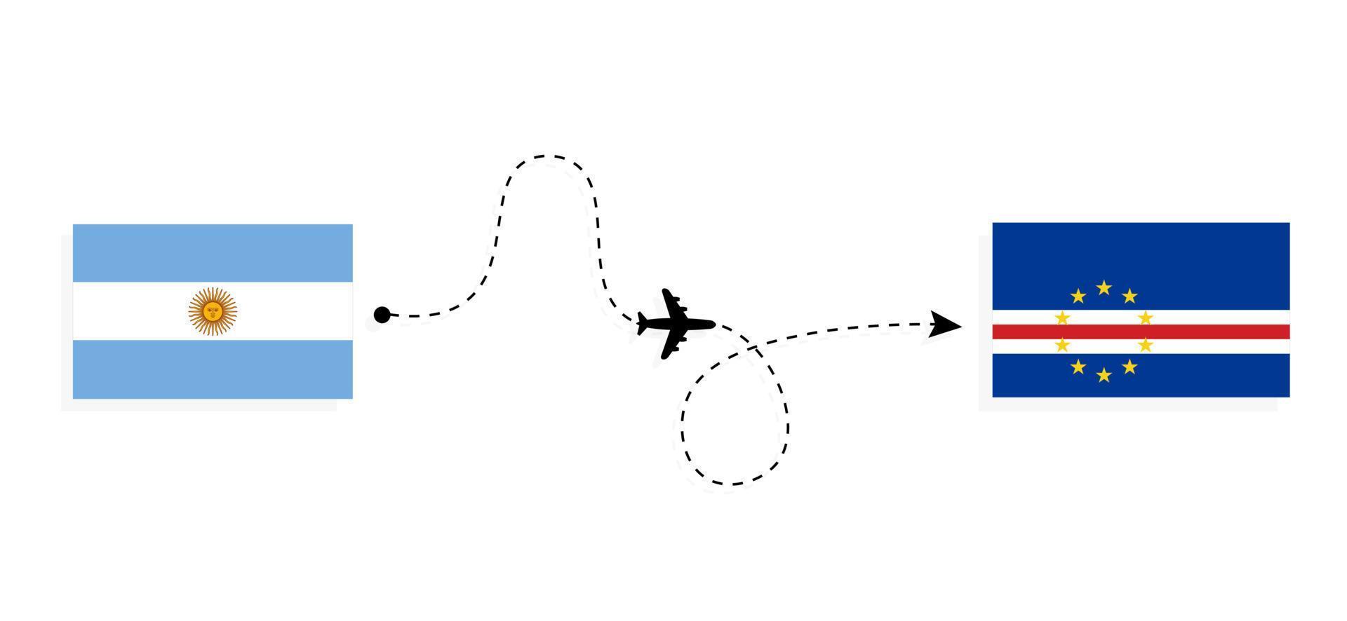 flug und reise von argentinien nach cabo verde mit dem reisekonzept des passagierflugzeugs vektor