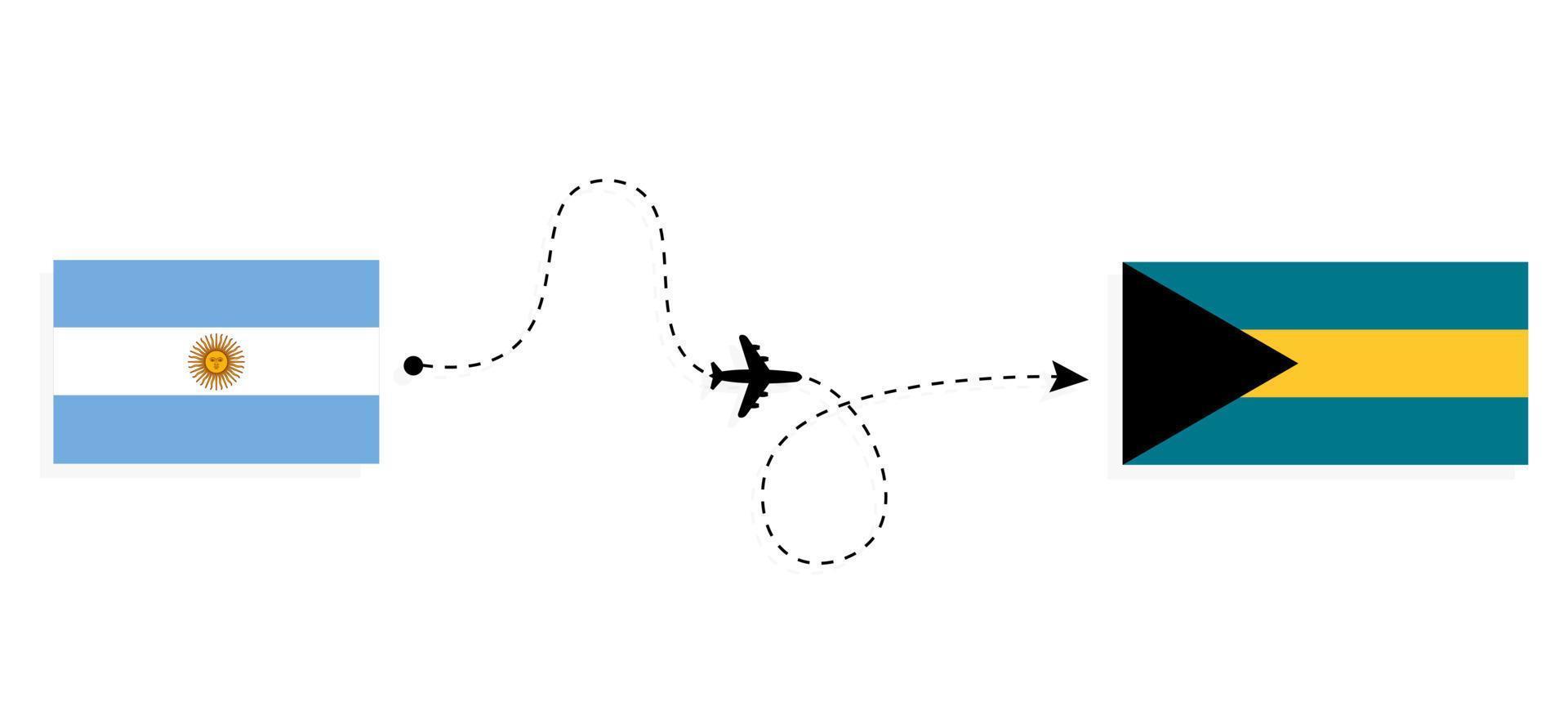 flug und reise von argentinien nach bahamas mit dem reisekonzept des passagierflugzeugs vektor