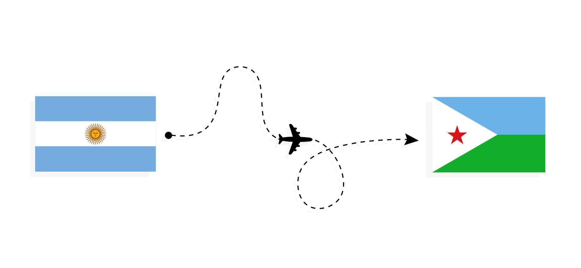 Flug und Reise von Argentinien nach Dschibuti mit dem Reisekonzept für Passagierflugzeuge vektor