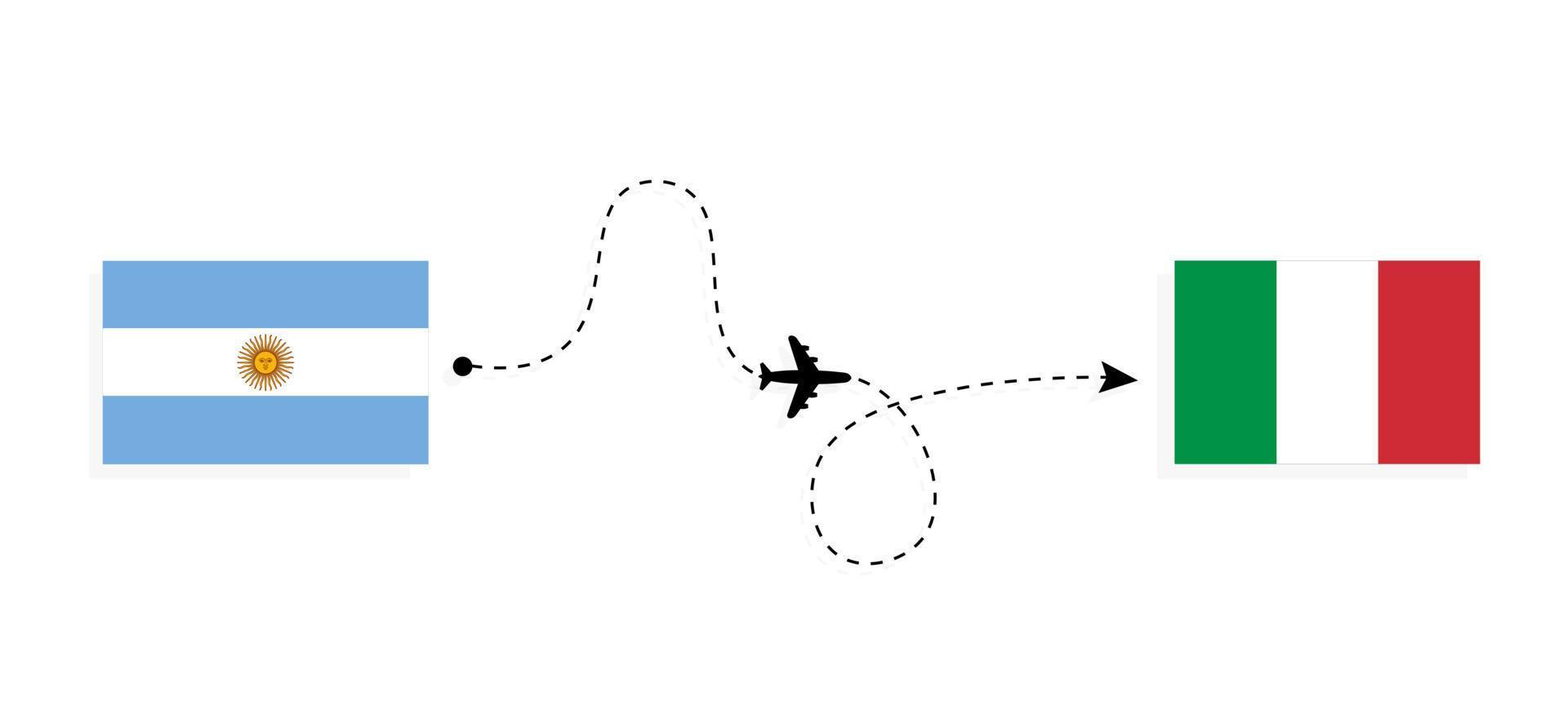 flyg och resor från Argentina till Italien med passagerarflygplan vektor