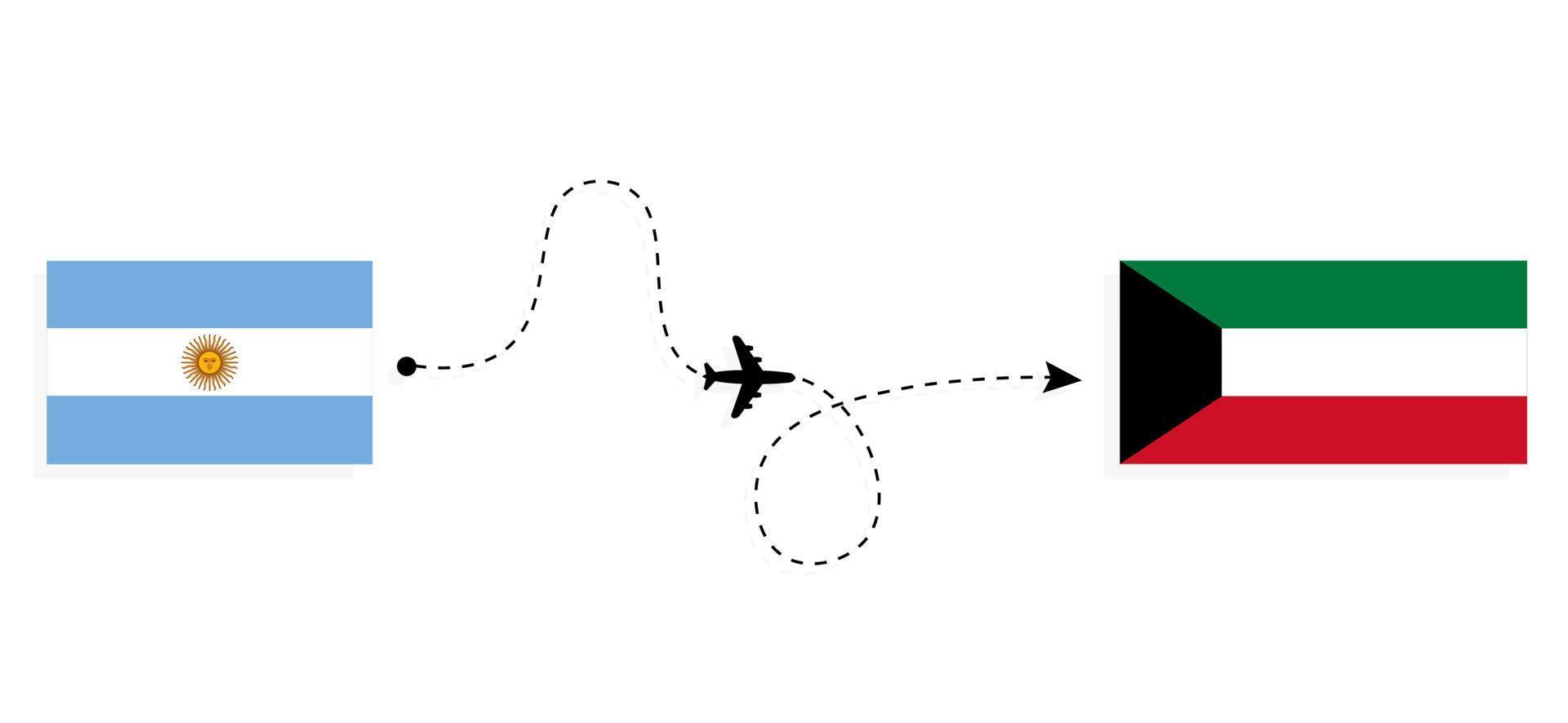 flyg och resor från Argentina till Kuwait med passagerarflygplan vektor