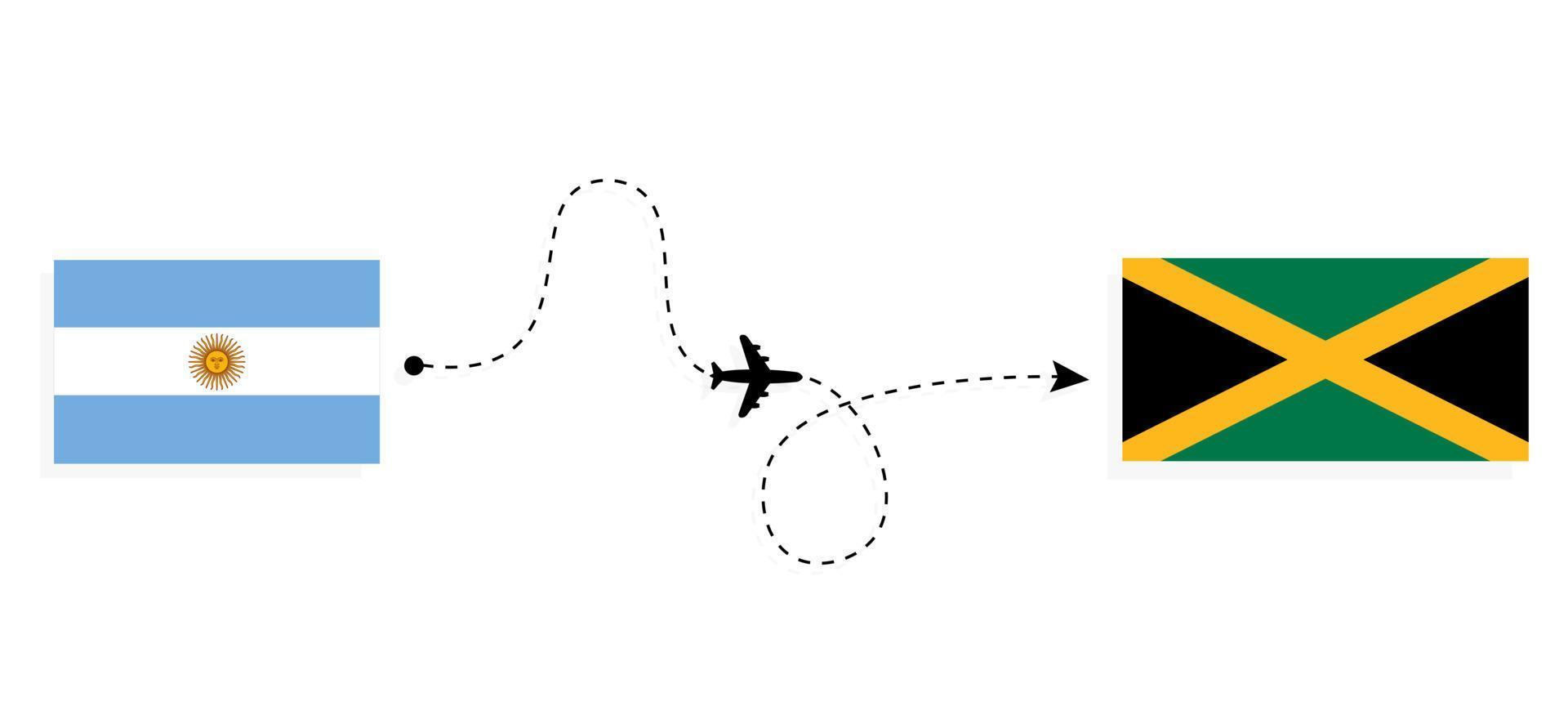 flug und reise von argentinien nach jamaika mit dem reisekonzept des passagierflugzeugs vektor