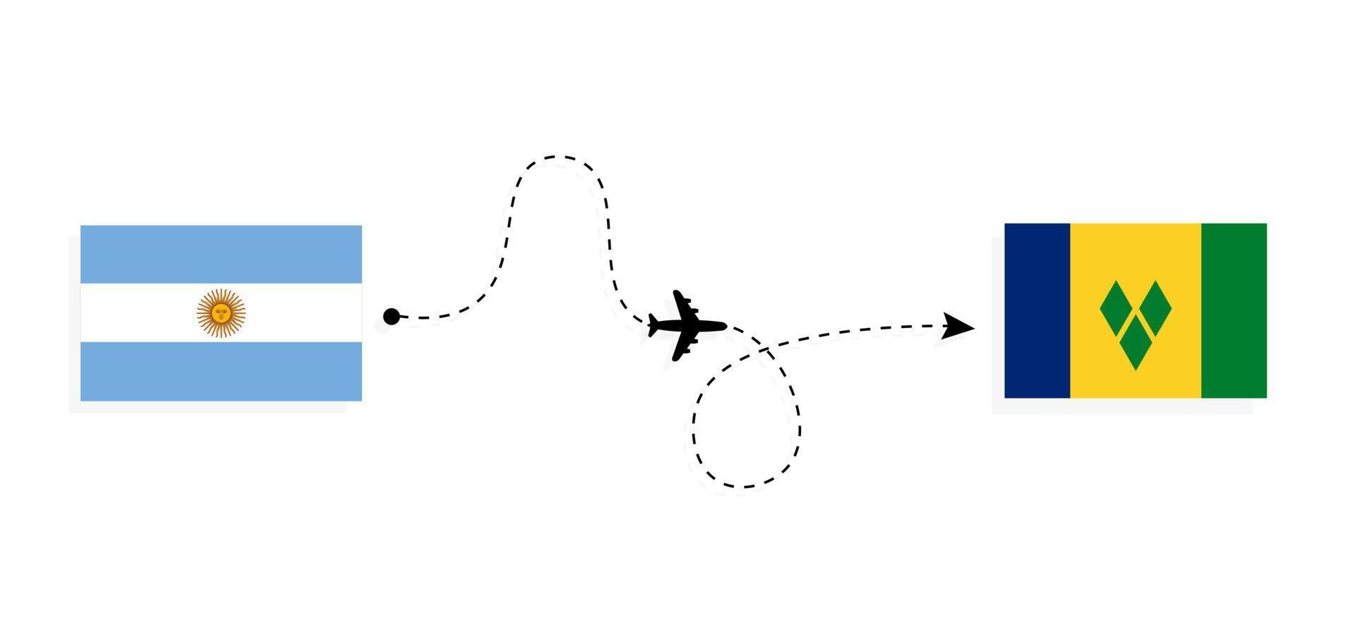 flyg och resa från argentina till helgon vincent och de grenadiner förbi passagerare flygplan resa begrepp vektor