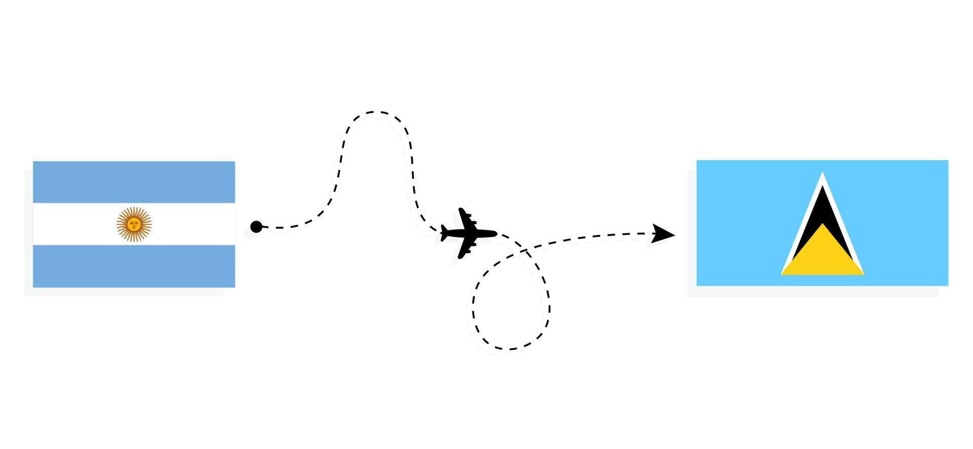 flug und reise von argentinien nach sankt lucia mit dem reisekonzept des passagierflugzeugs vektor