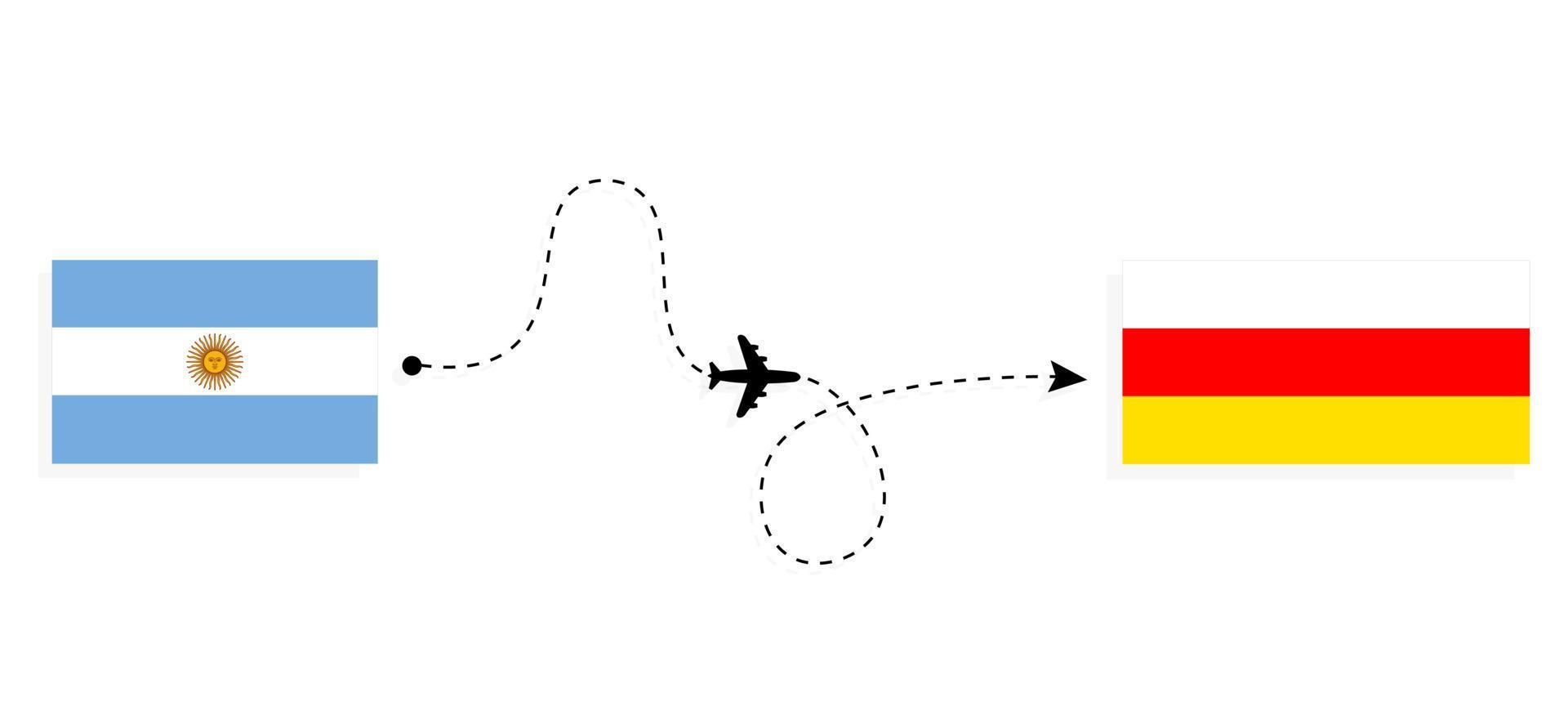 flug und reise von argentinien nach südossetien mit dem reisekonzept für passagierflugzeuge vektor