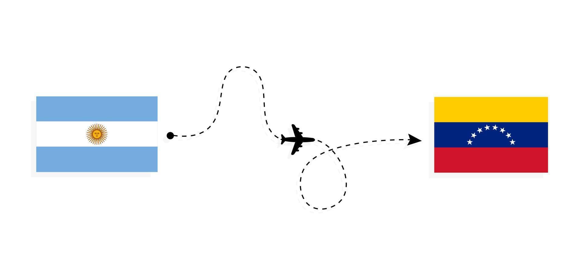 Flug und Reise von Argentinien nach Venezuela mit dem Reisekonzept des Passagierflugzeugs vektor