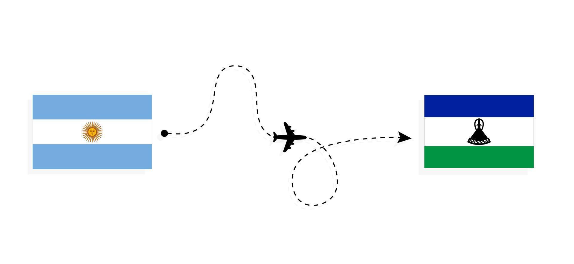 flug und reise von argentinien nach lesotho mit dem reisekonzept des passagierflugzeugs vektor