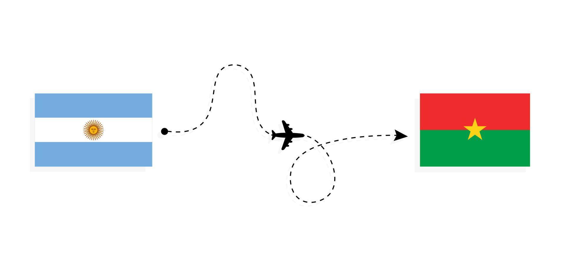 Flug und Reise von Argentinien nach Burkina Faso mit dem Reisekonzept des Passagierflugzeugs vektor