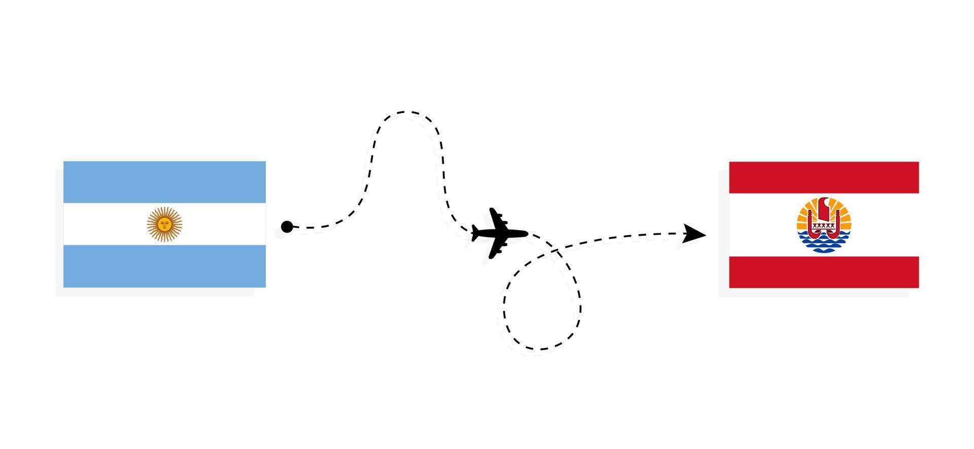 flug und reise von argentinien nach französisch-polynesien mit dem passagierflugzeug-reisekonzept vektor