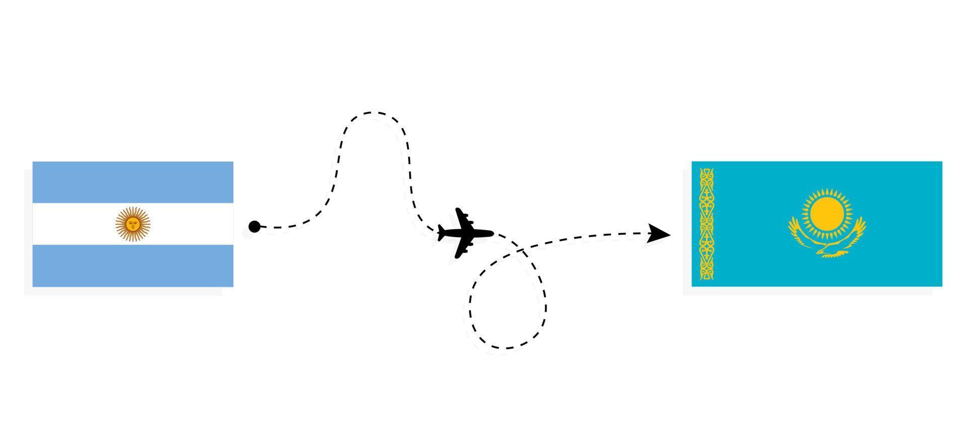 Flug und Reise von Argentinien nach Kasachstan mit dem Reisekonzept des Passagierflugzeugs vektor