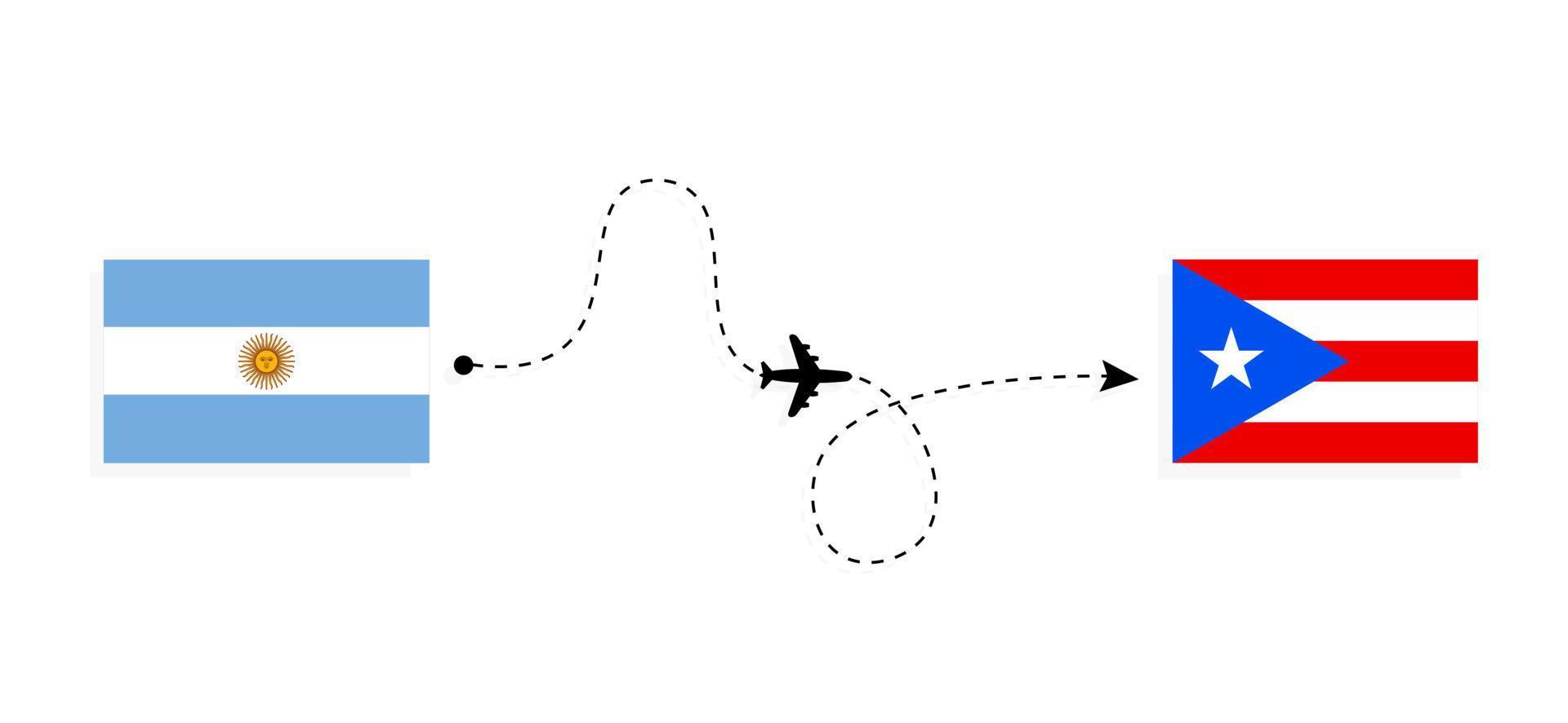 flug und reise von argentinien nach puerto rico per passagierflugzeug-reisekonzept vektor