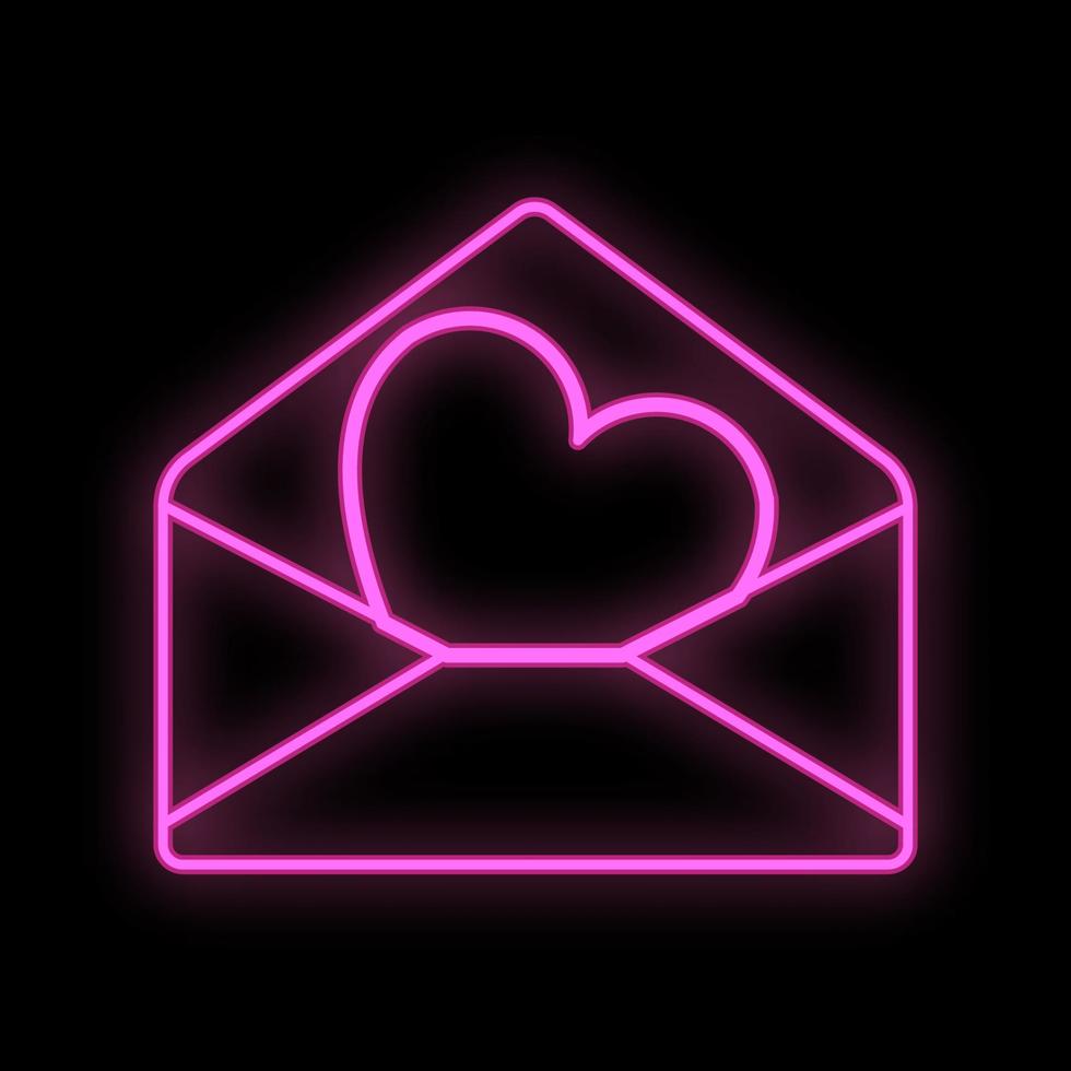 ljus lysande lila festlig digital digital neon tecken för en Lagra eller hälsning kort skön skinande med kärlek brev med hjärtan på en svart bakgrund. vektor illustration