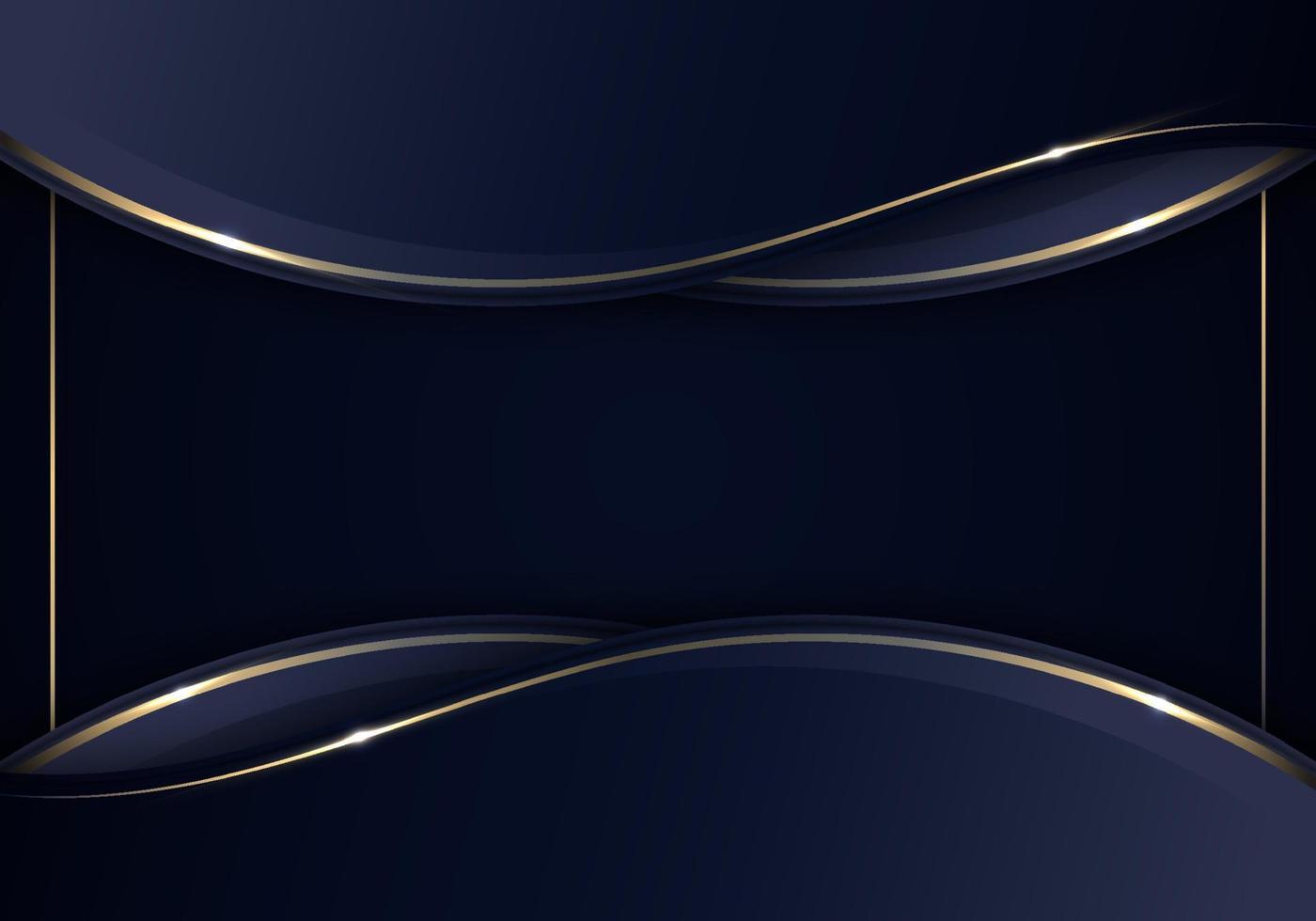 banner web template abstrakte blaue und goldene welle geschwungene linien überlappende schicht mit goldrahmendesign vektor